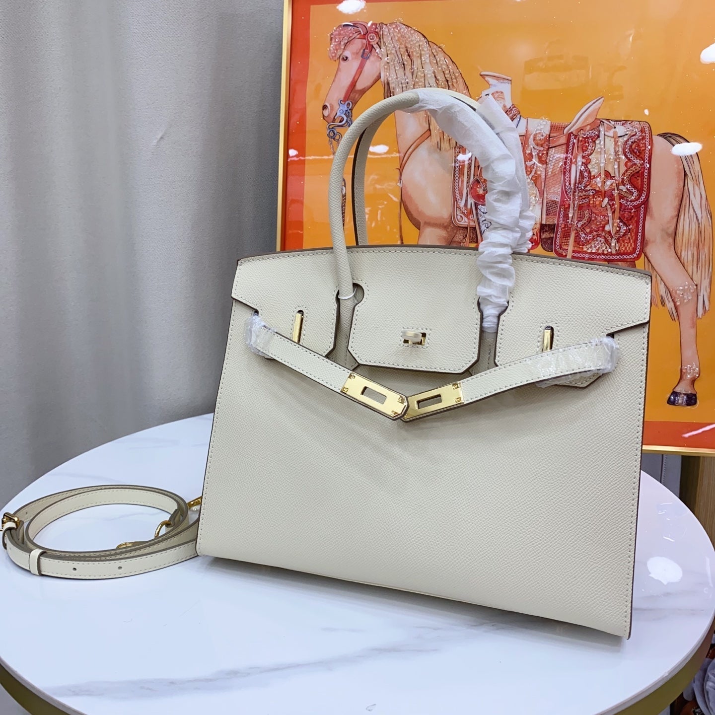 Birkin Style 25/30 Sellier in Craie Epsom Leather (Gold Hardware)