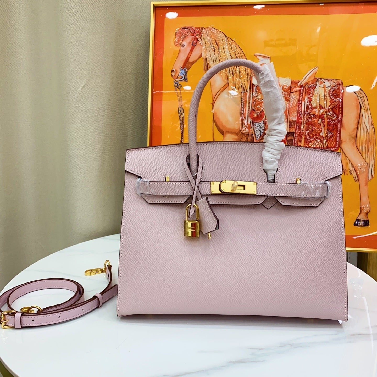 Birkin Style 25/30 Sellier in Rose Sakura Epsom Leather (Gold Hardware)
