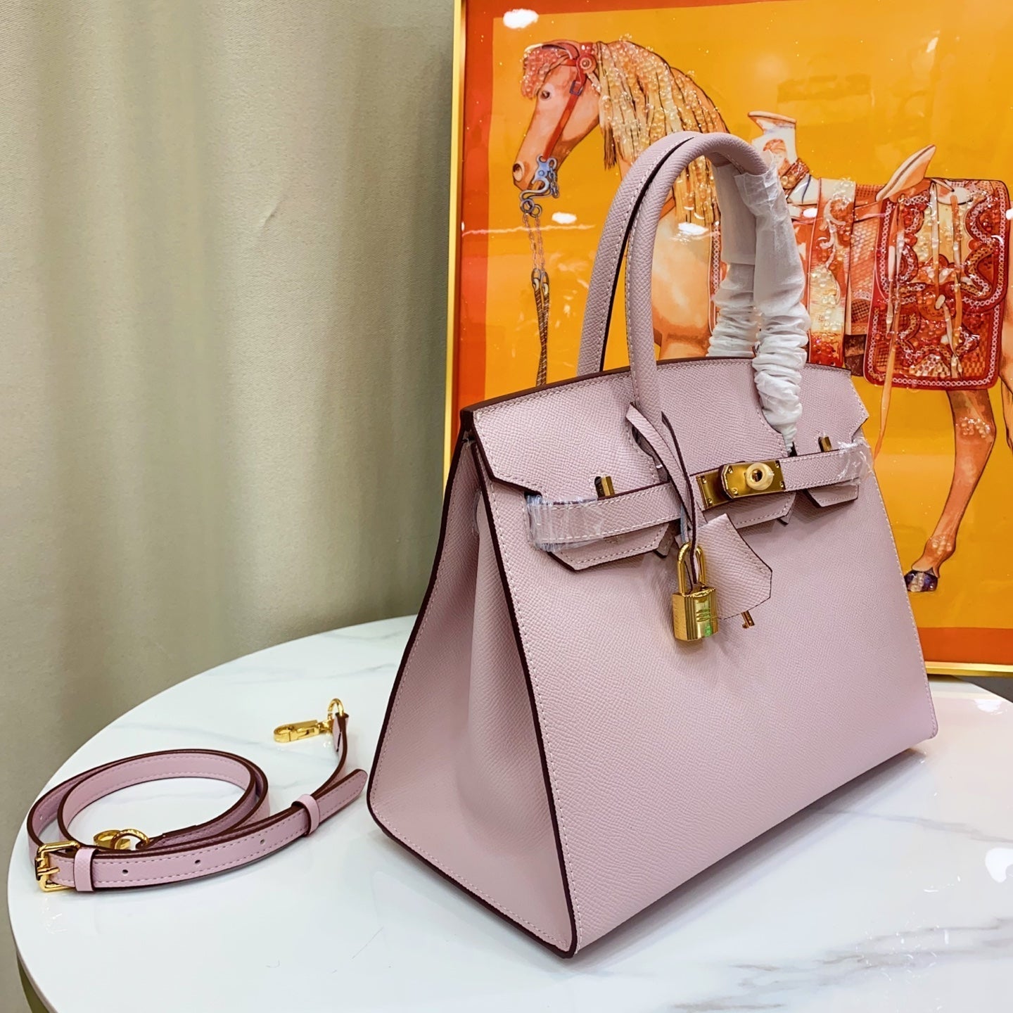 Birkin Style 25/30 Sellier in Rose Sakura Epsom Leather (Gold Hardware)