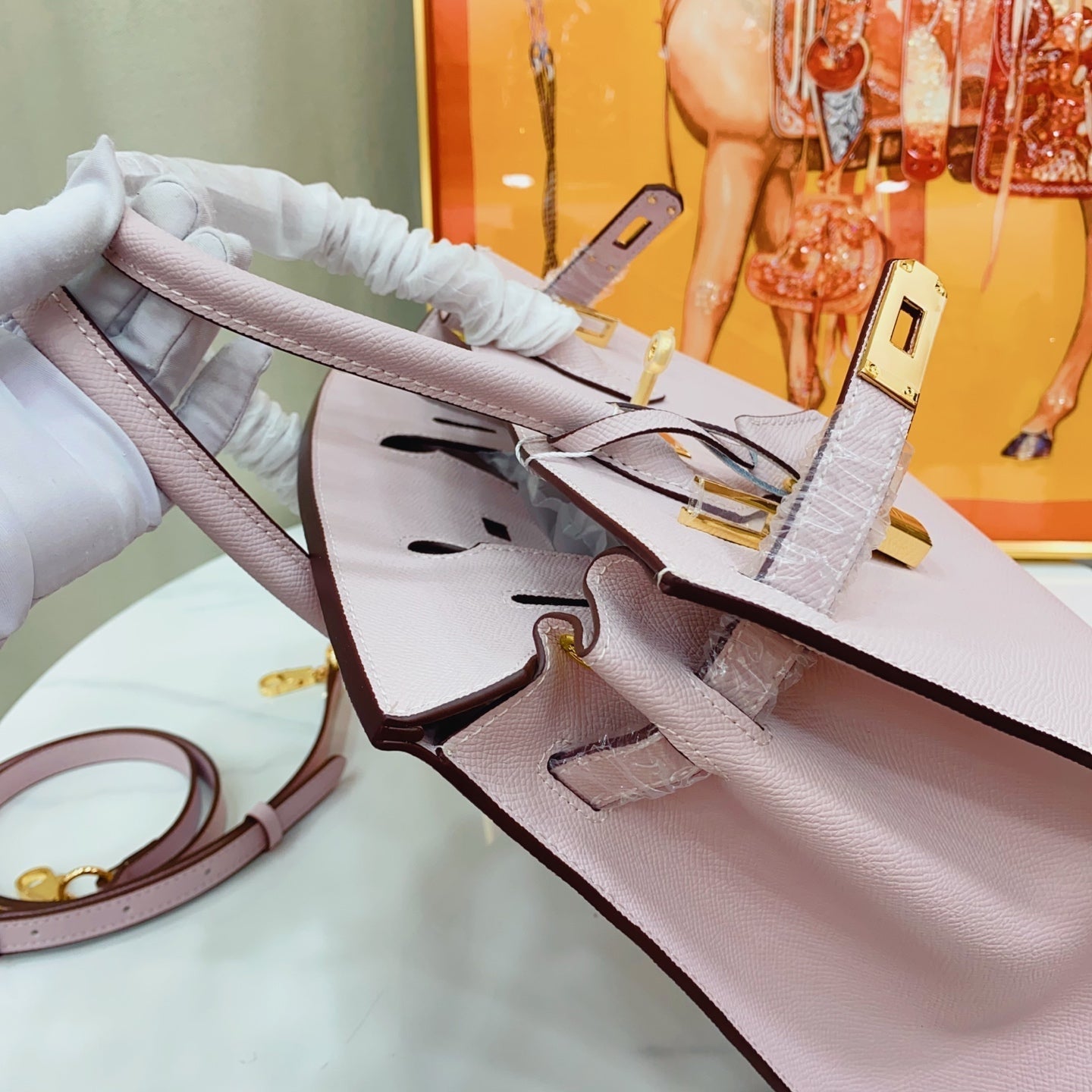 Birkin Style 25/30 Sellier in Rose Sakura Epsom Leather (Gold Hardware)