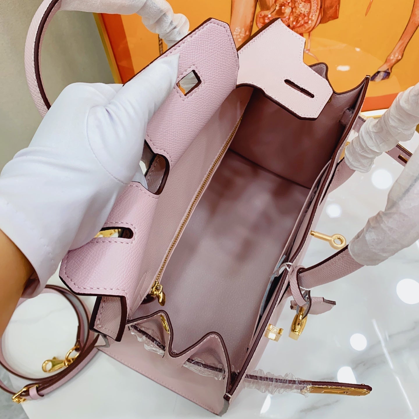 Birkin Style 25/30 Sellier in Rose Sakura Epsom Leather (Gold Hardware)