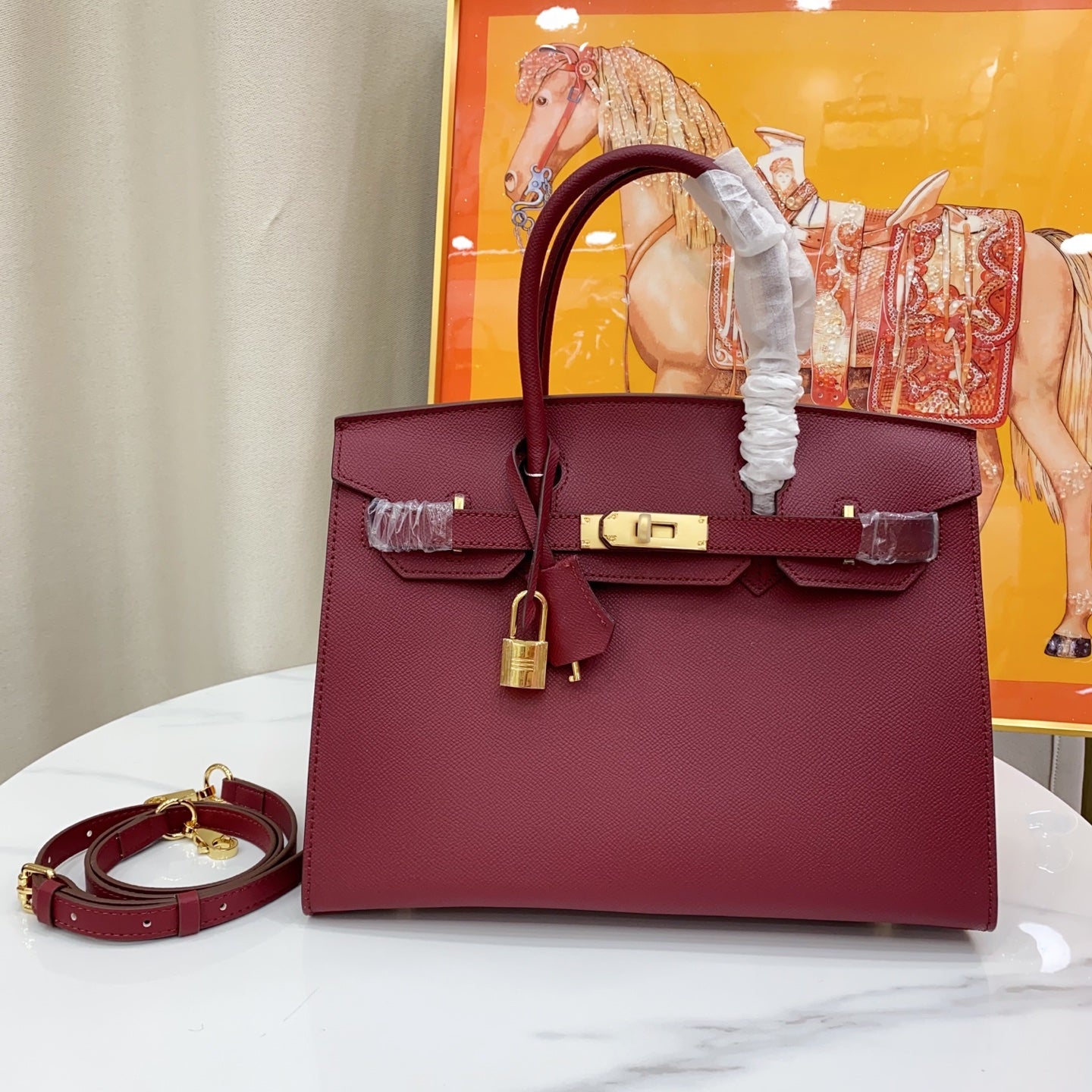 Birkin Style 25/30 Sellier in Bordeaux Epsom Leather (Gold Hardware)
