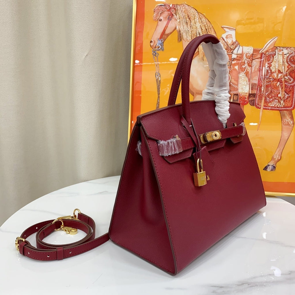 Birkin Style 25/30 Sellier in Bordeaux Epsom Leather (Gold Hardware)