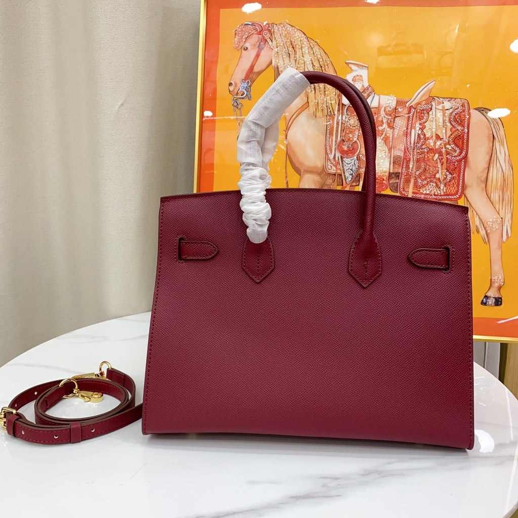 Birkin Style 25/30 Sellier in Bordeaux Epsom Leather (Gold Hardware)
