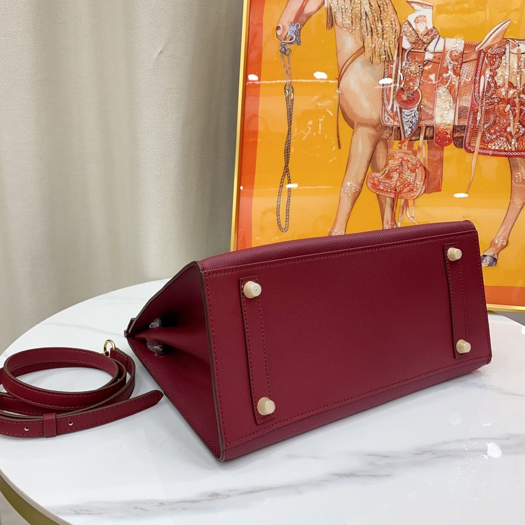 Birkin Style 25/30 Sellier in Bordeaux Epsom Leather (Gold Hardware)