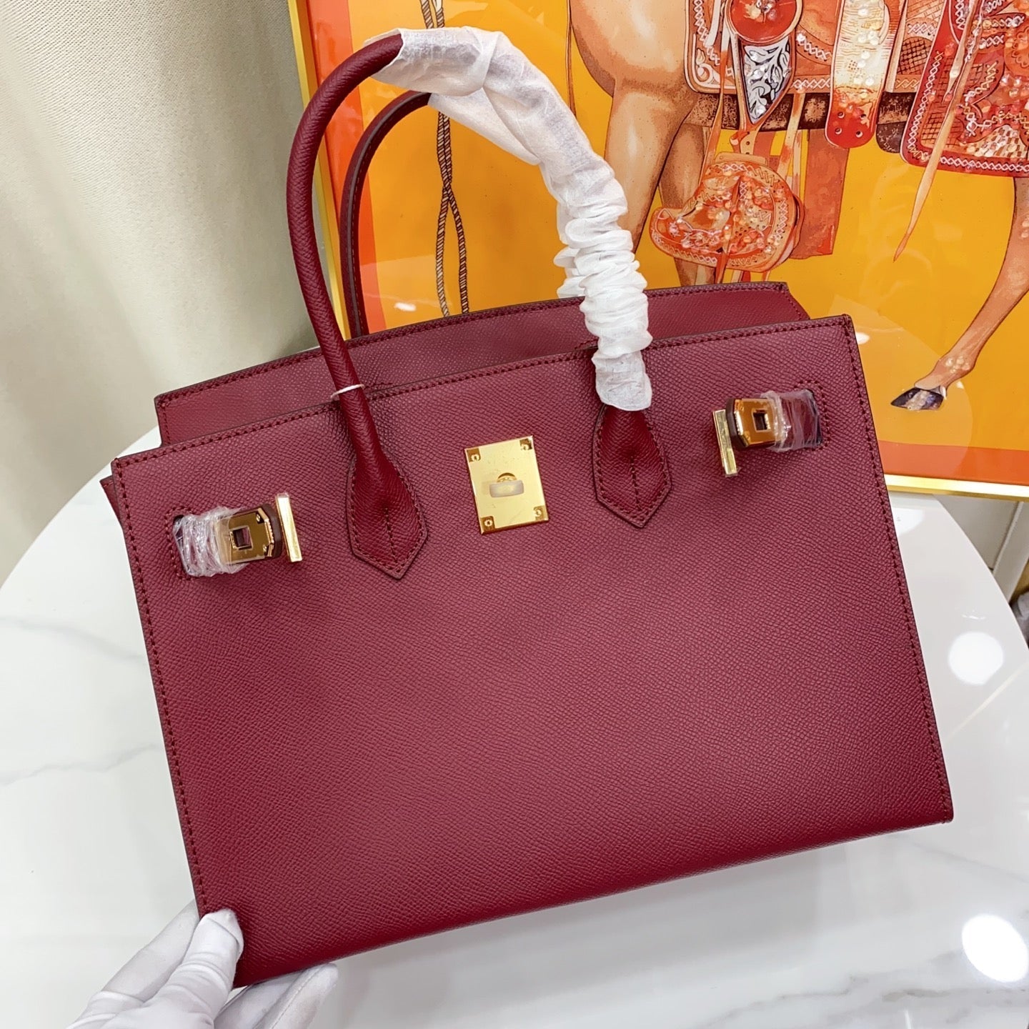 Birkin Style 25/30 Sellier in Bordeaux Epsom Leather (Gold Hardware)