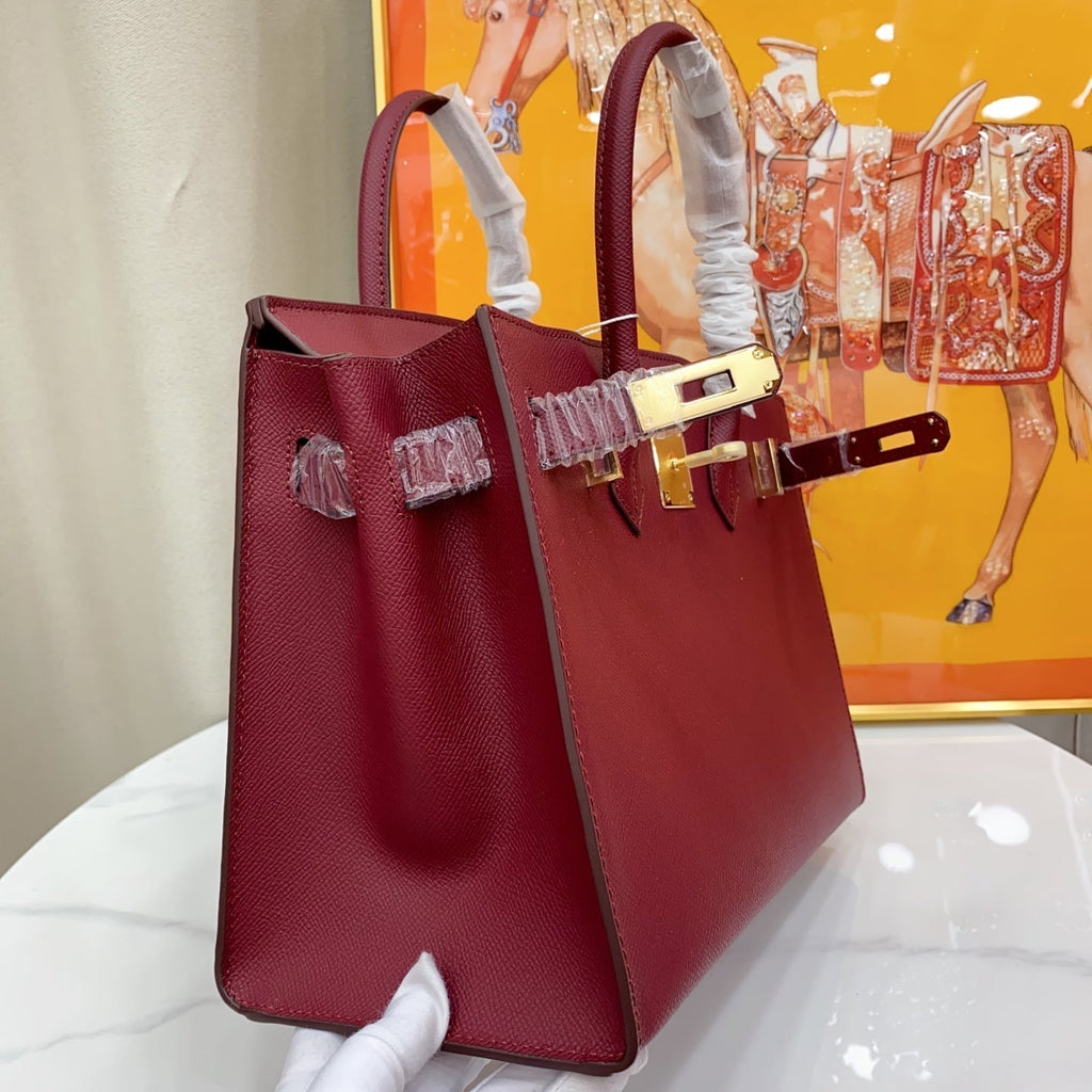 Birkin Style 25/30 Sellier in Bordeaux Epsom Leather (Gold Hardware)
