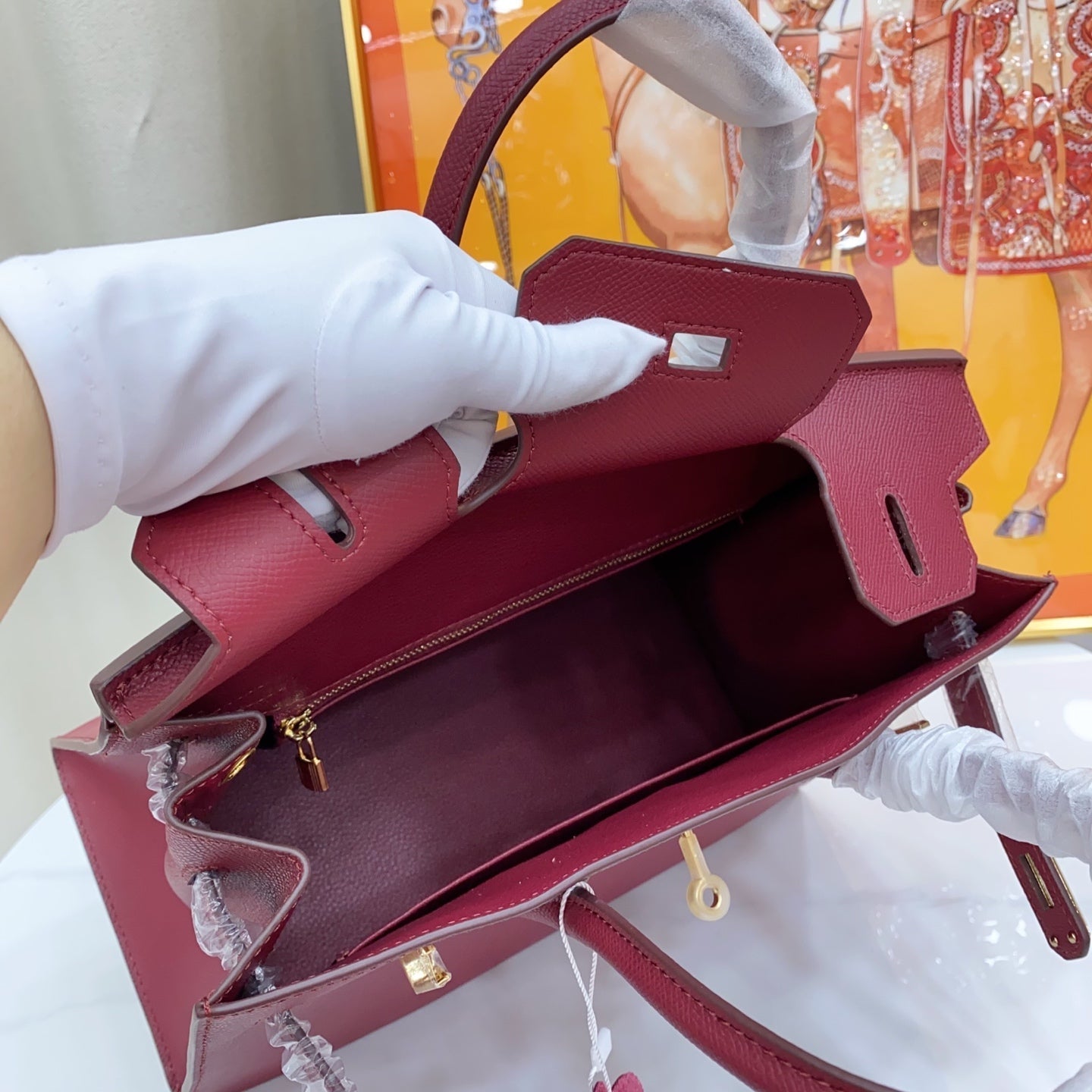 Birkin Style 25/30 Sellier in Bordeaux Epsom Leather (Gold Hardware)