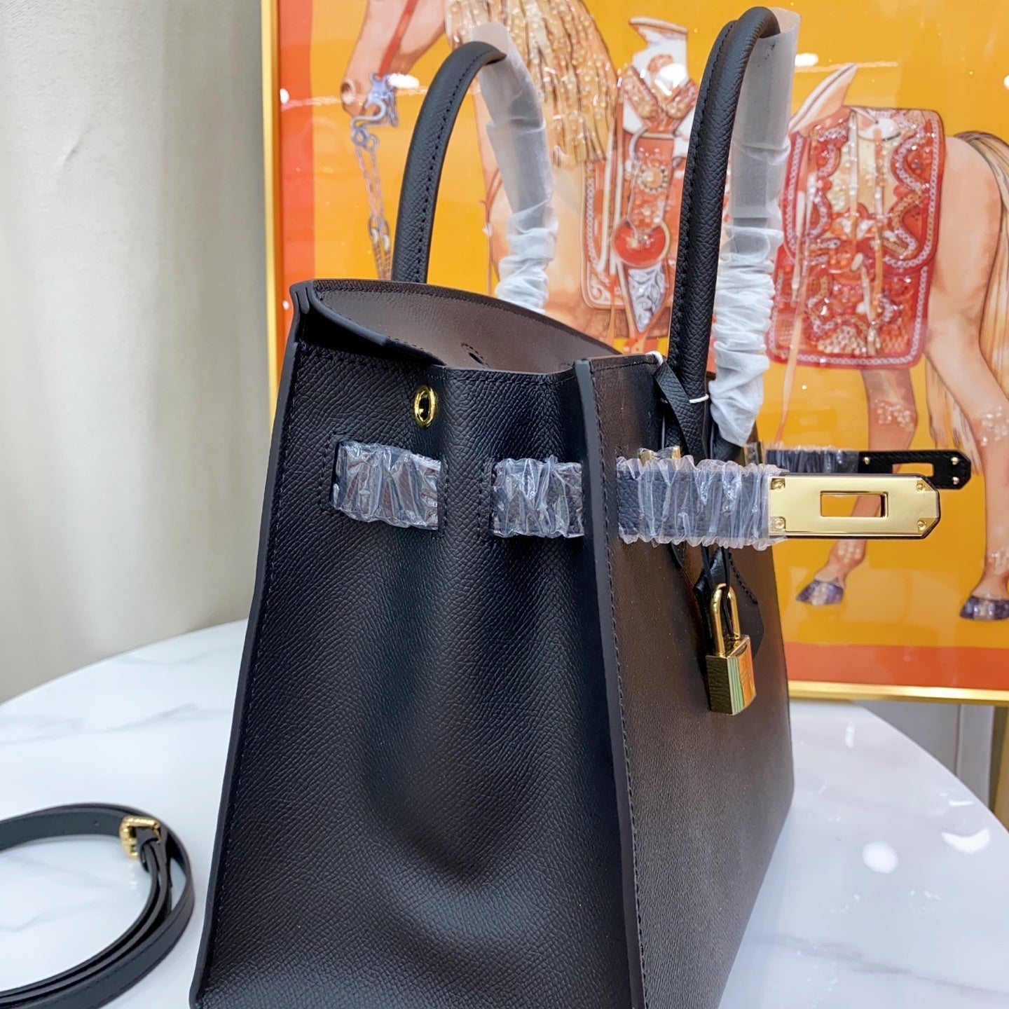 Birkin Style 25/30 Sellier in Noir Epsom Leather (Gold Hardware)