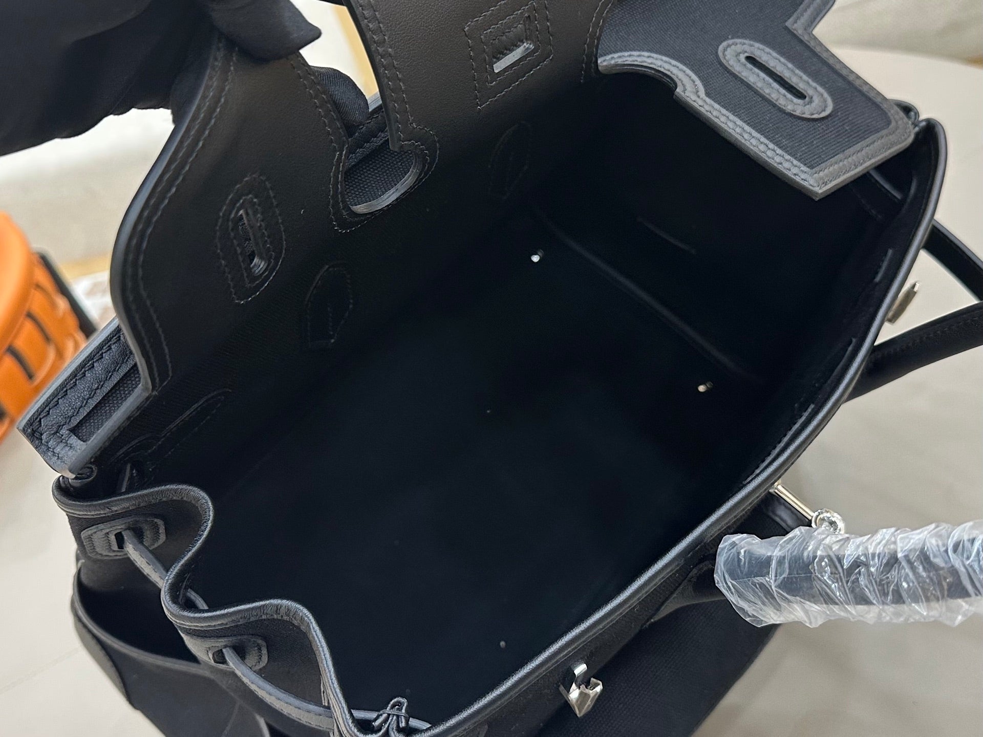 Birkin Cargo 35 in Noir Toile Goéland and Swift Leather (Palladium Hardware)