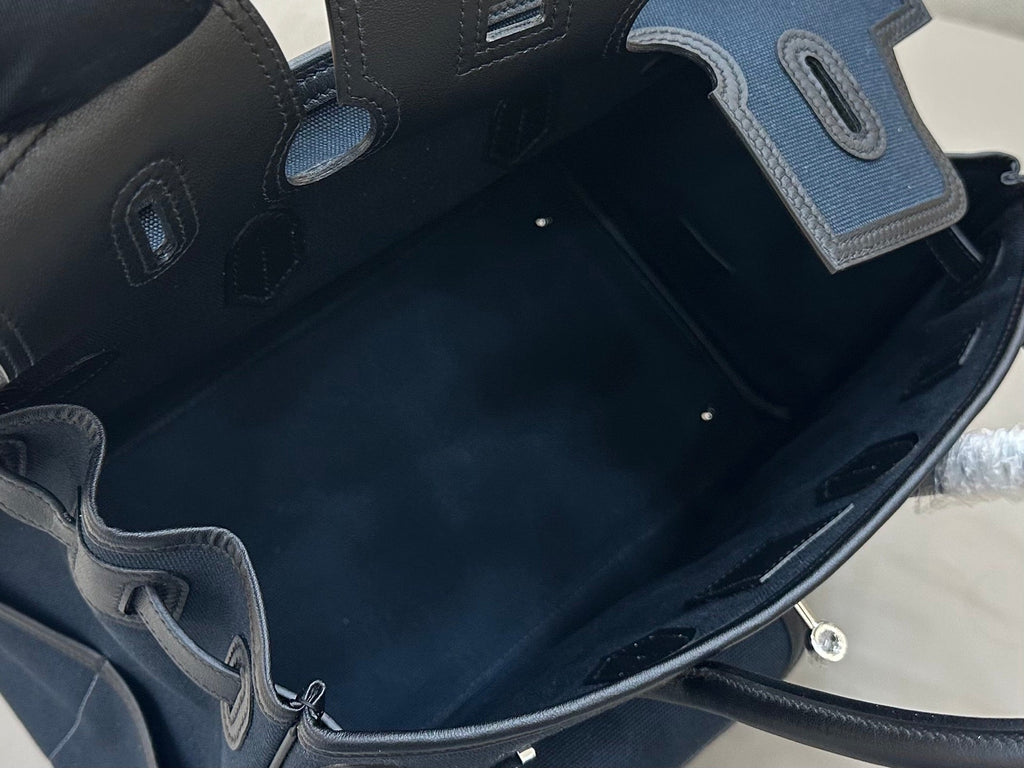 Birkin Cargo 35 in Bleu Nuit Toile Goéland and Noir Swift Leather (Palladium Hardware)