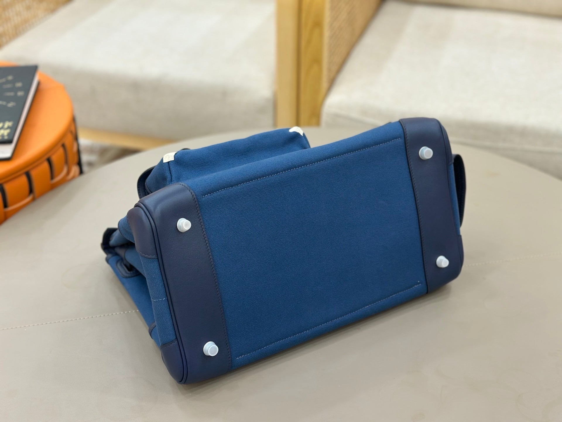 Birkin Cargo 35 in Bleu Marine Toile Goéland and Swift Leather (Palladium Hardware)
