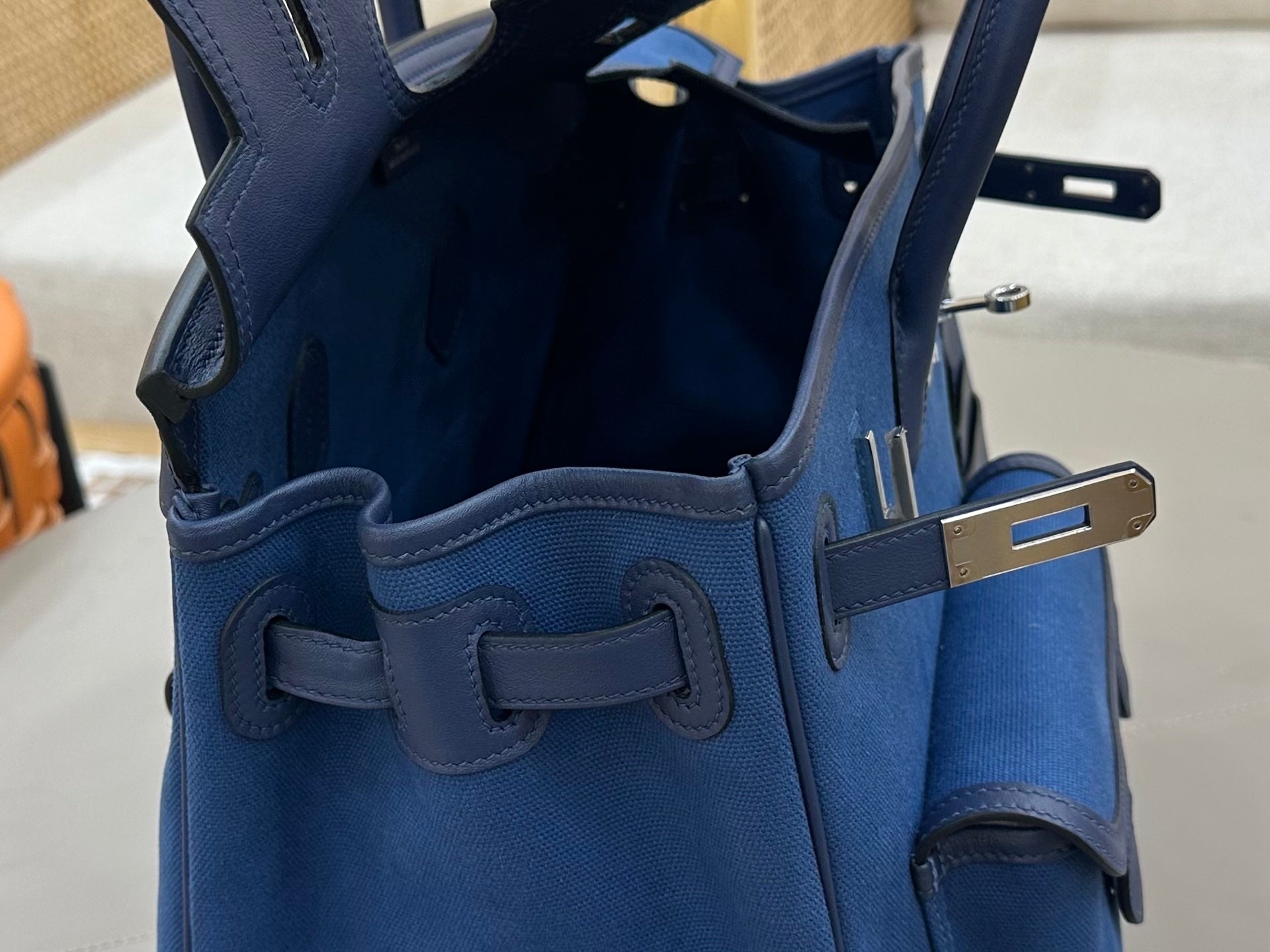 Birkin Cargo 35 in Bleu Marine Toile Goéland and Swift Leather (Palladium Hardware)