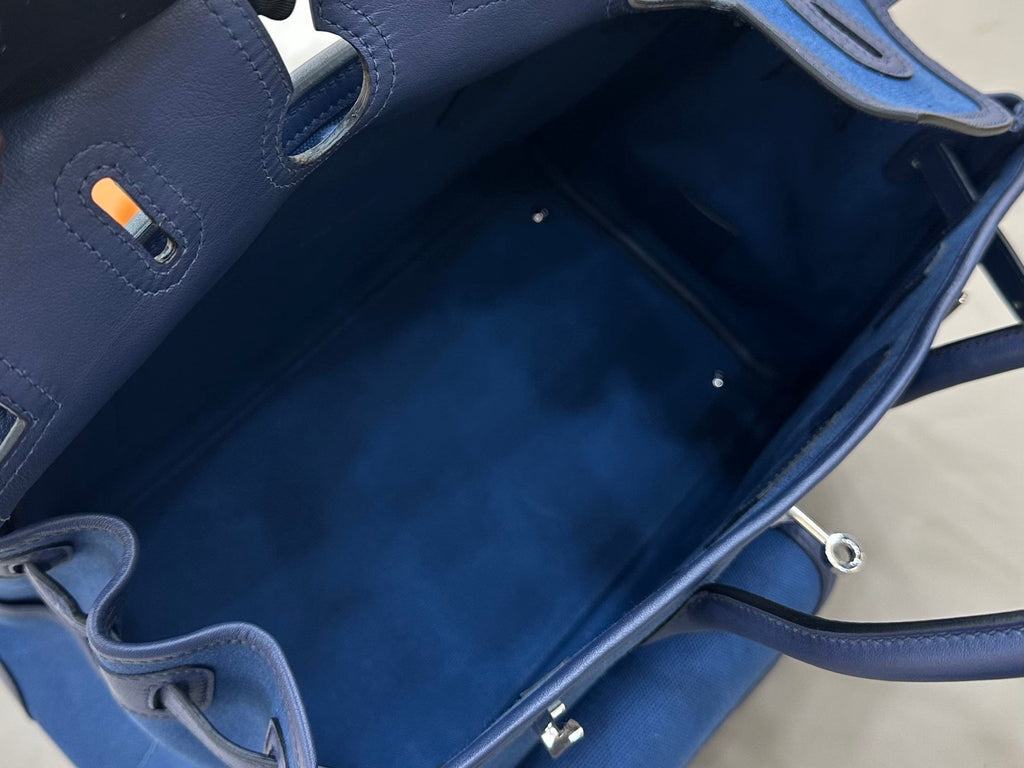 Birkin Cargo 35 in Bleu Marine Toile Goéland and Swift Leather (Palladium Hardware)