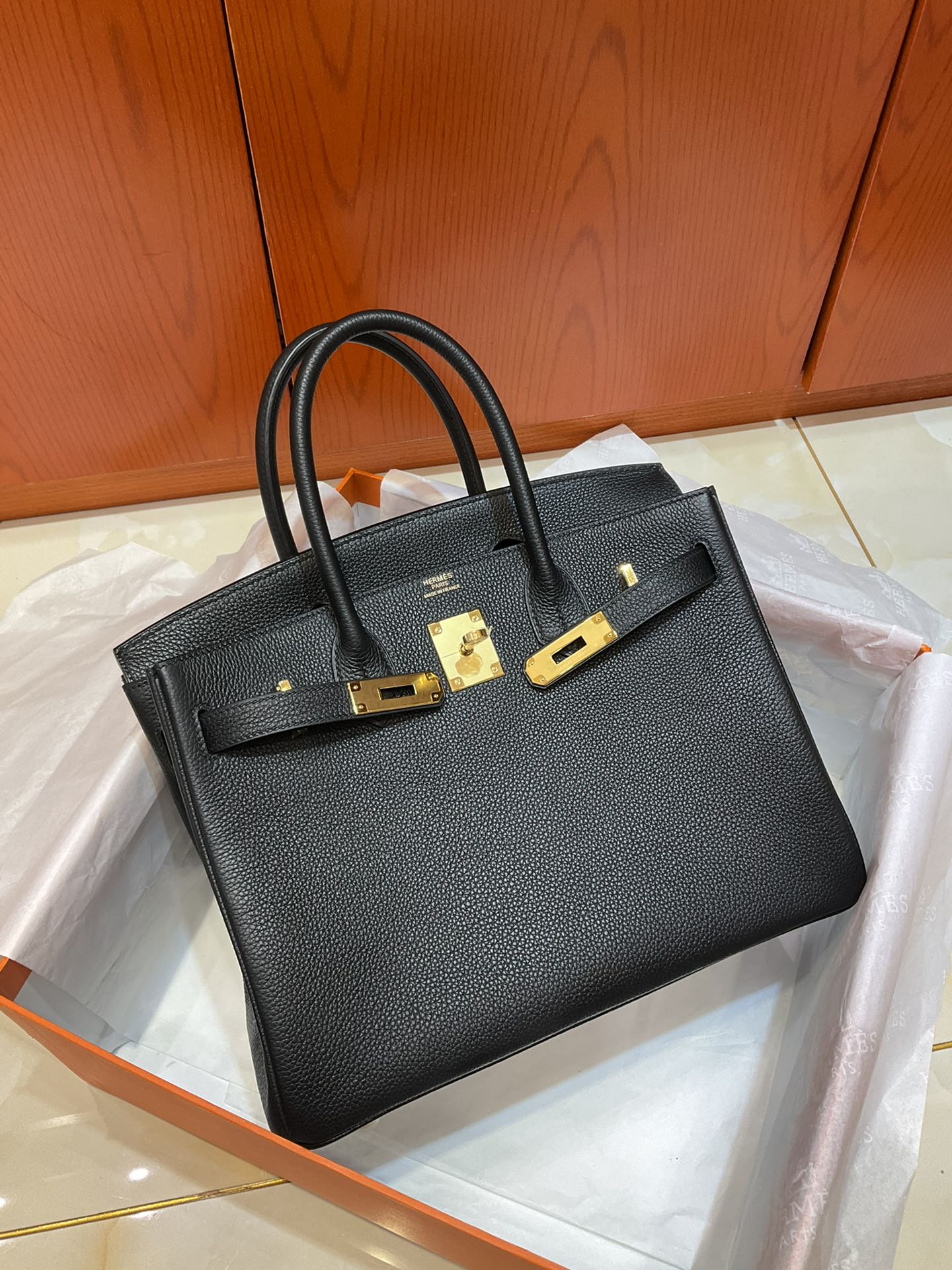 Birkin 30 Retourne in Noir Togo Leather (Gold Hardware)