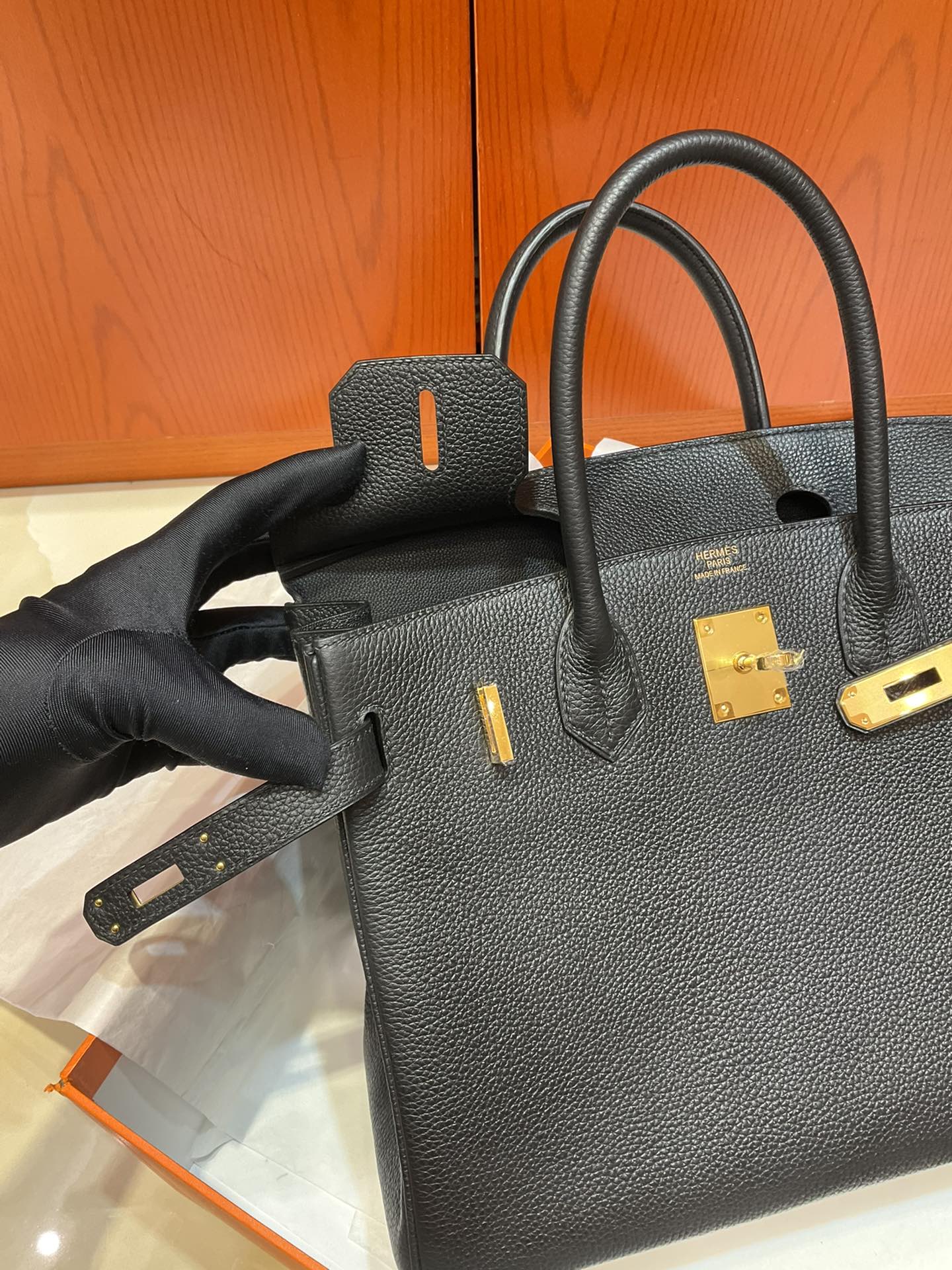 Birkin 30 Retourne in Noir Togo Leather (Gold Hardware)