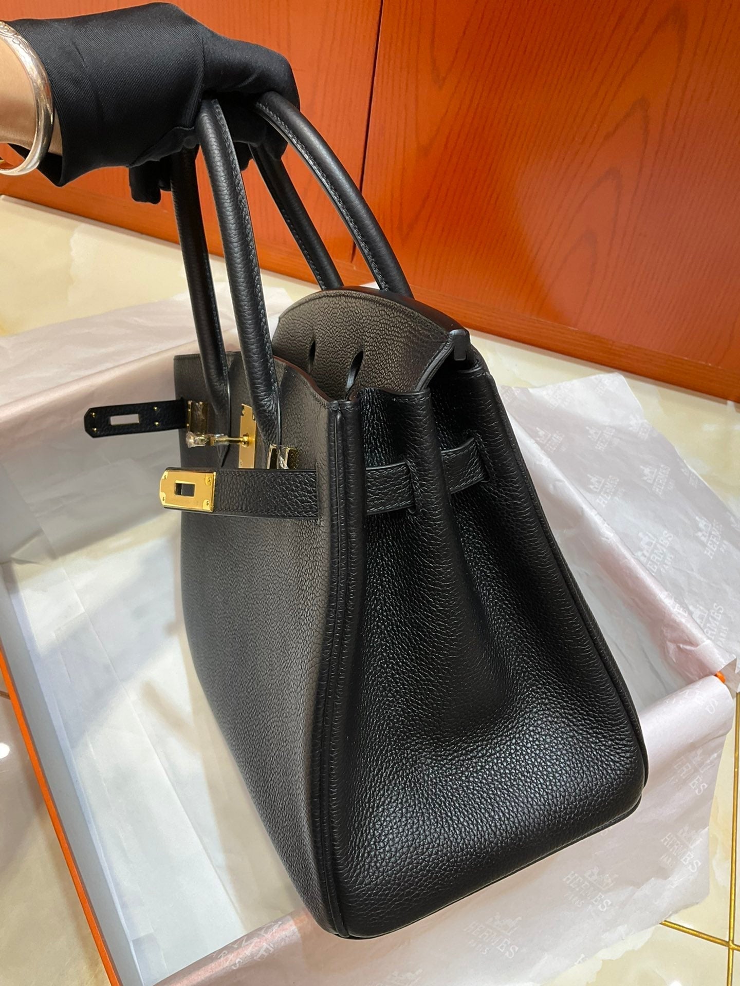 Birkin 30 Retourne in Noir Togo Leather (Gold Hardware)