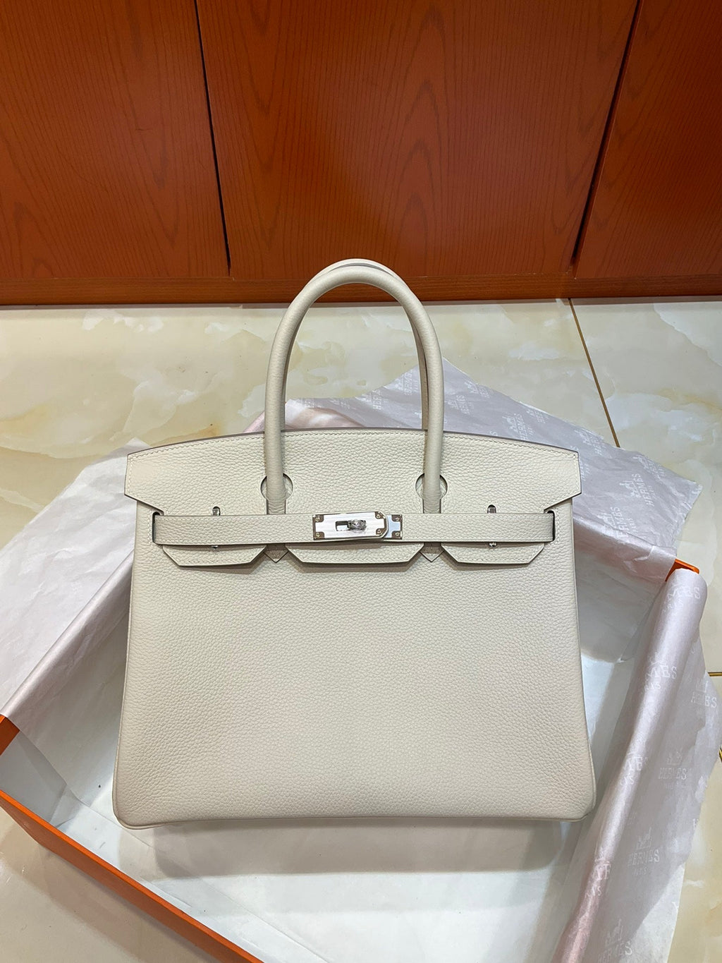Birkin 30 Retourne in Craie Togo Leather (Palladium Hardware)