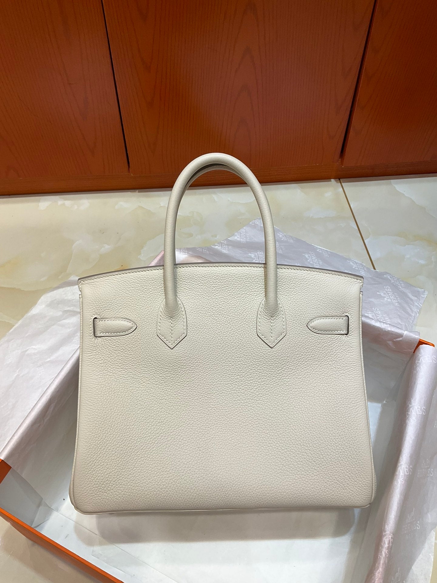 Birkin 30 Retourne in Craie Togo Leather (Palladium Hardware)