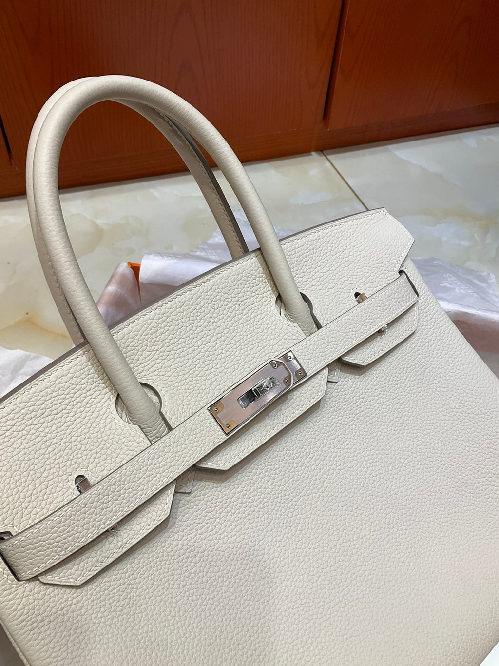 Birkin 30 Retourne in Craie Togo Leather (Palladium Hardware)