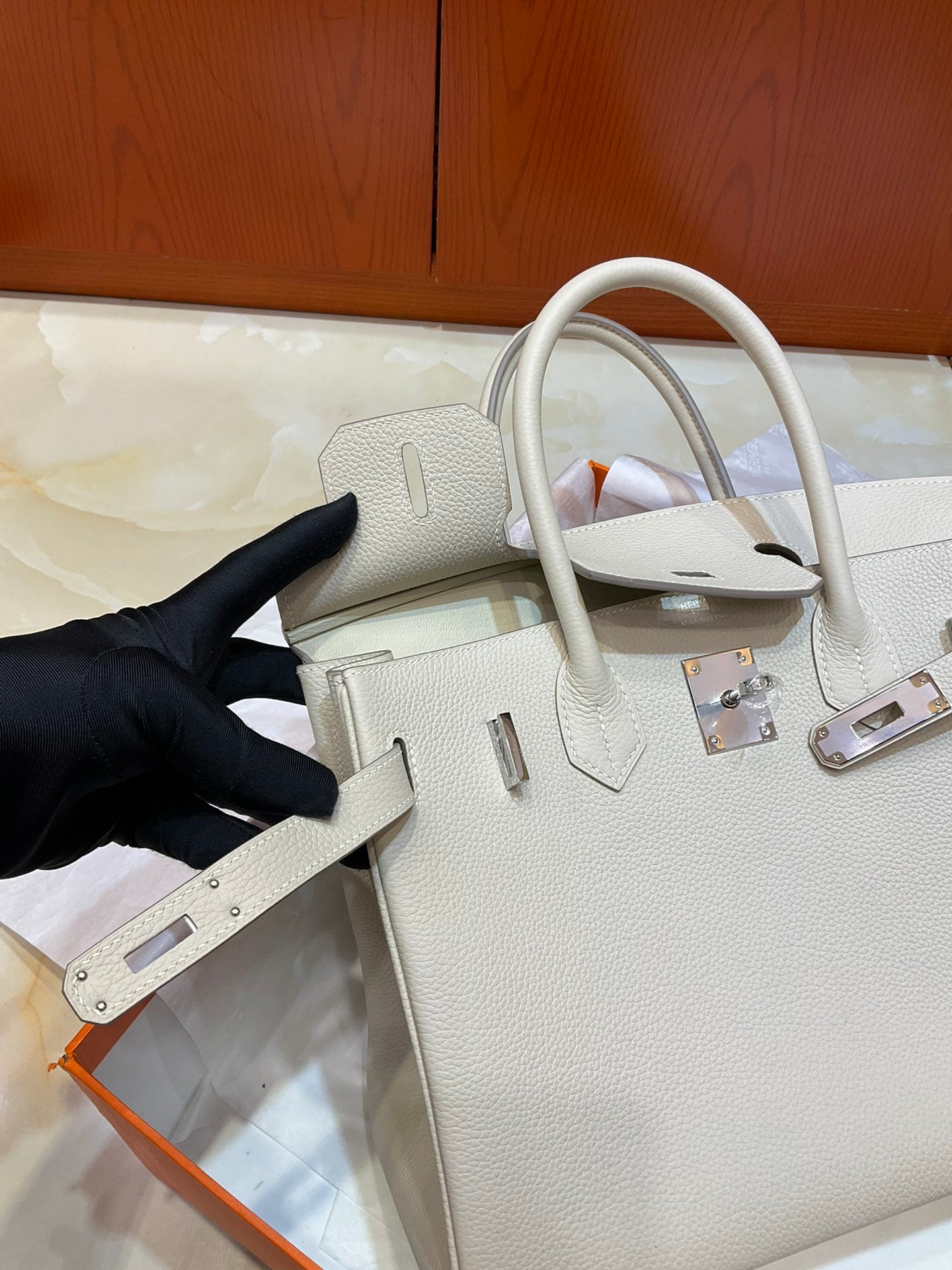 Birkin 30 Retourne in Craie Togo Leather (Palladium Hardware)