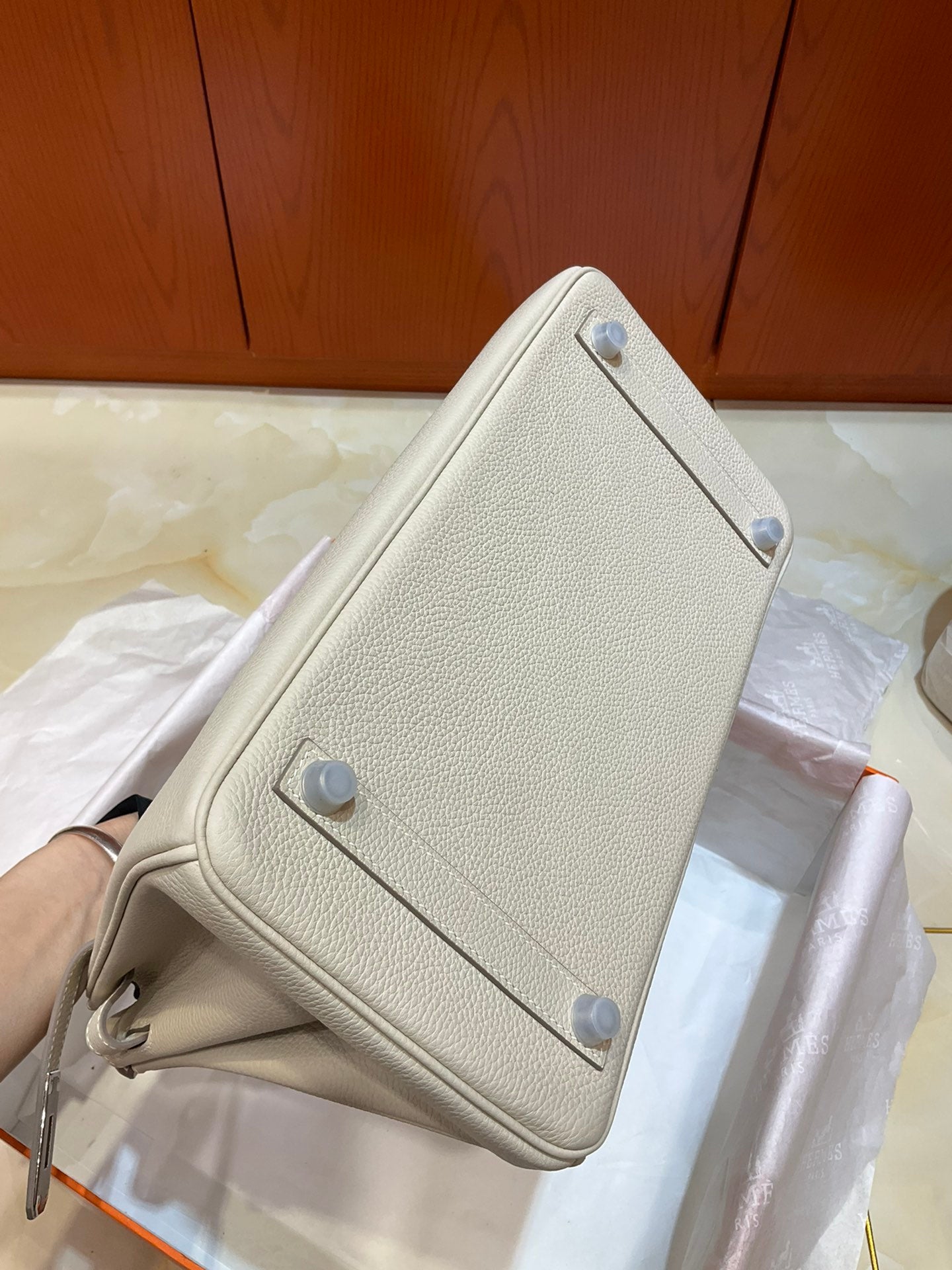 Birkin 30 Retourne in Craie Togo Leather (Palladium Hardware)