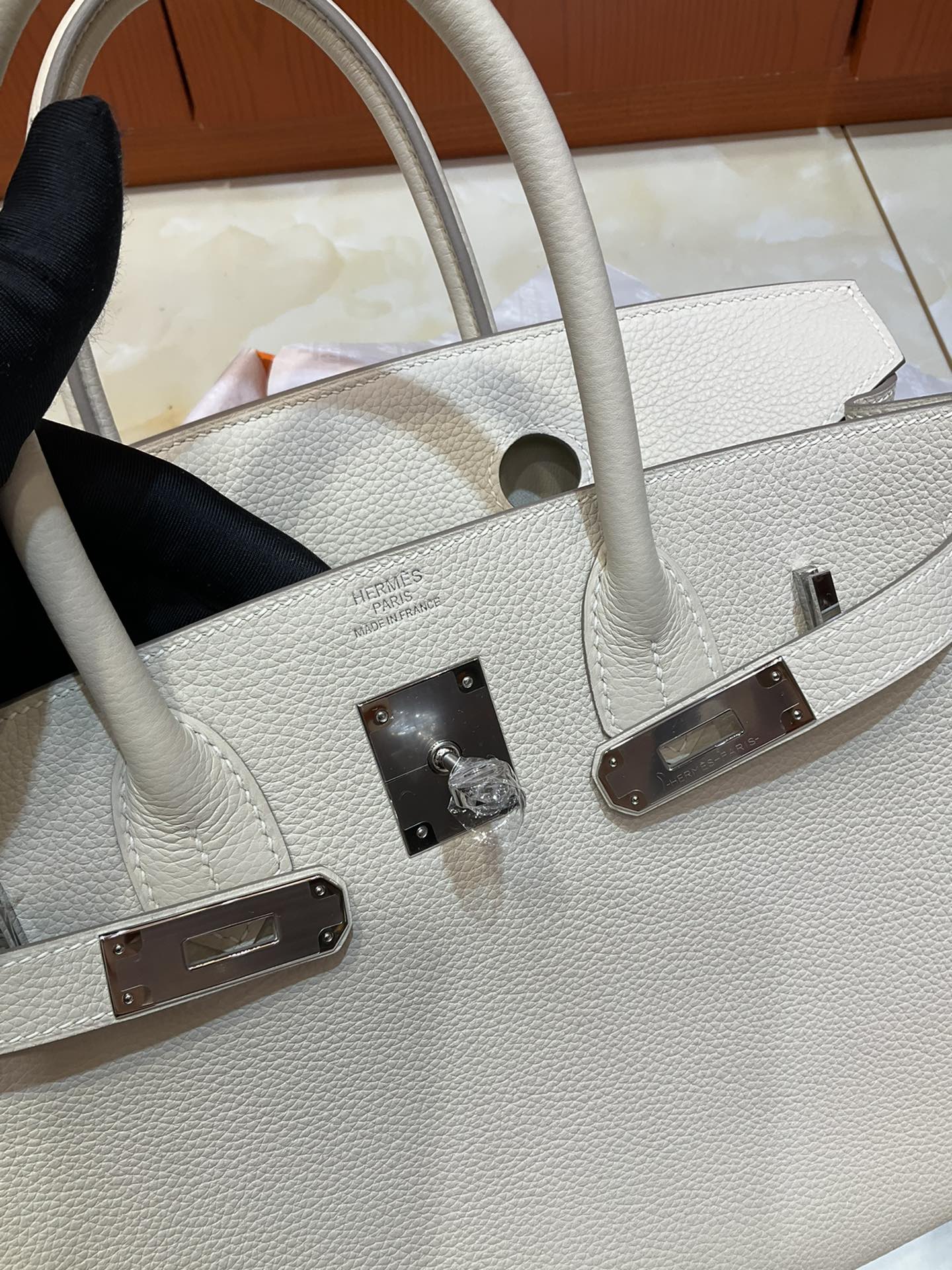 Birkin 30 Retourne in Craie Togo Leather (Palladium Hardware)