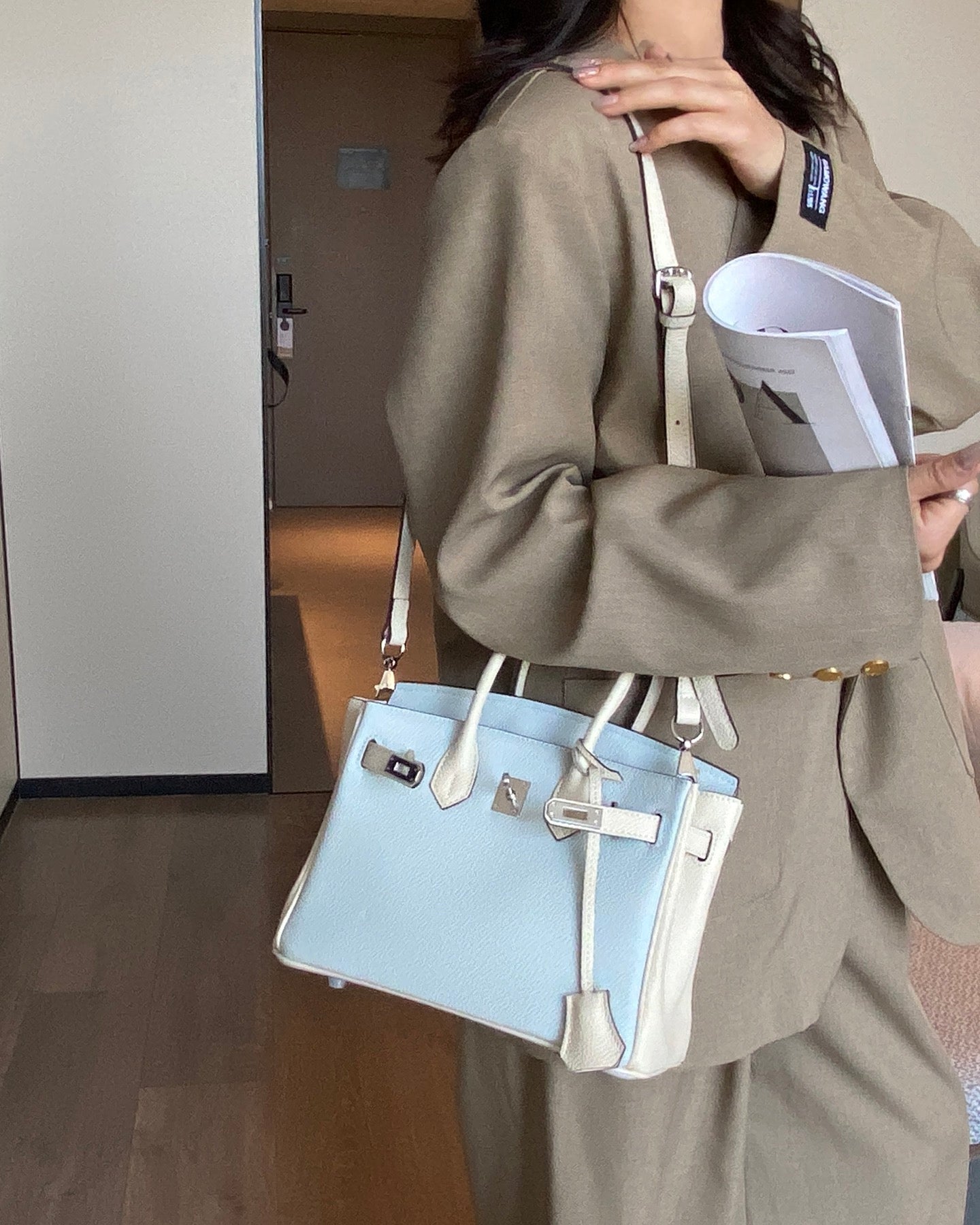 Birkin 25/30 Retourne Bi-Color in Bleu Brume and Craie Togo Leather (Palladium Hardware)