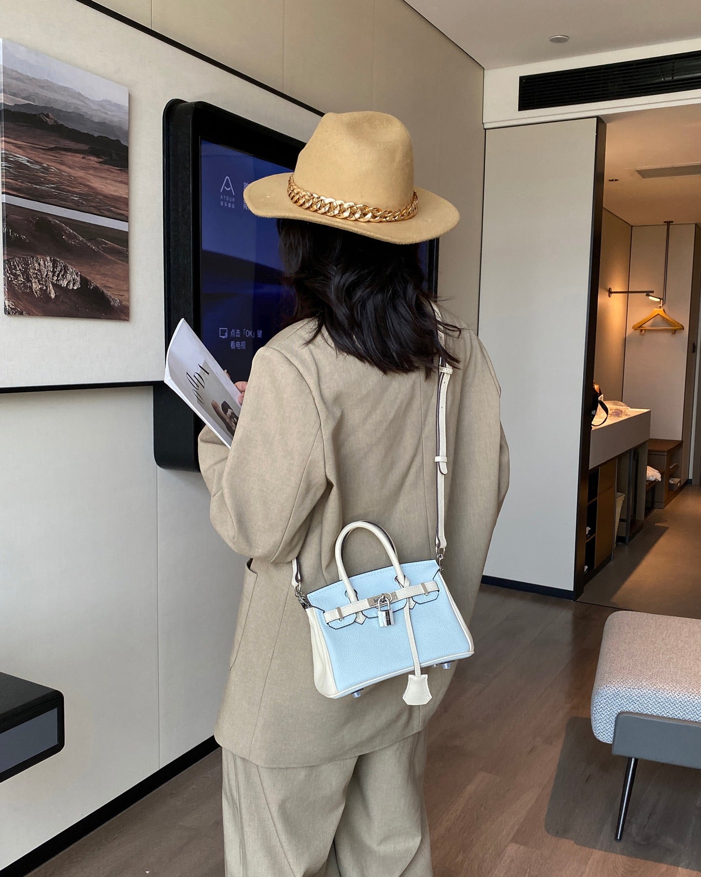 Birkin 25/30 Retourne Bi-Color in Bleu Brume and Craie Togo Leather (Palladium Hardware)