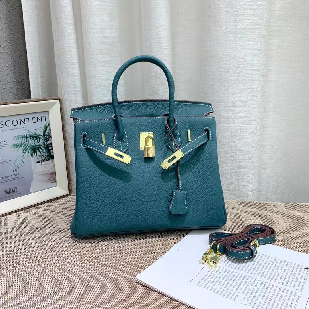 Birkin Style Retourne in Malachite Togo Leather (Gold Hardware)