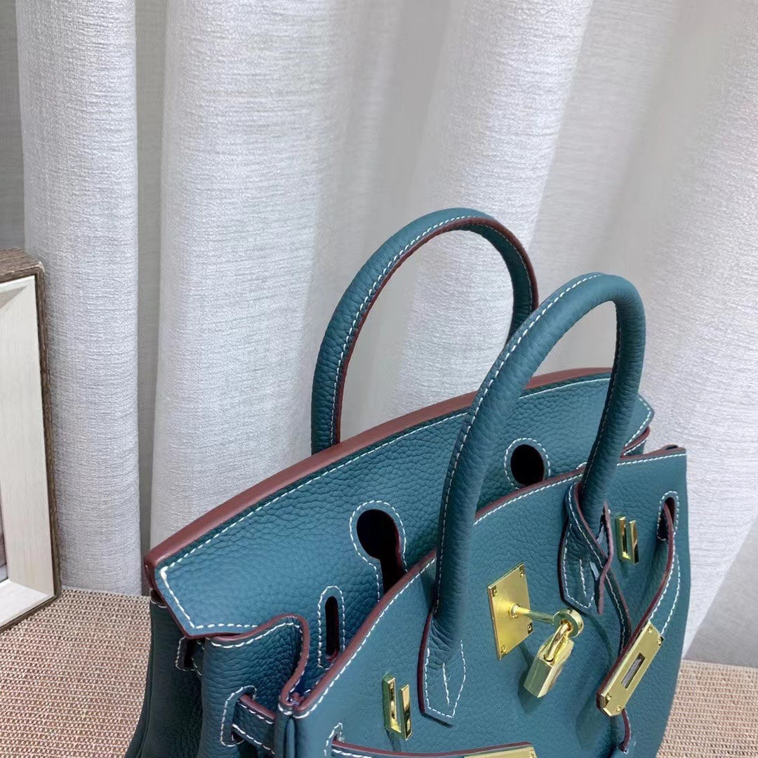 Birkin Style Retourne in Malachite Togo Leather (Gold Hardware)
