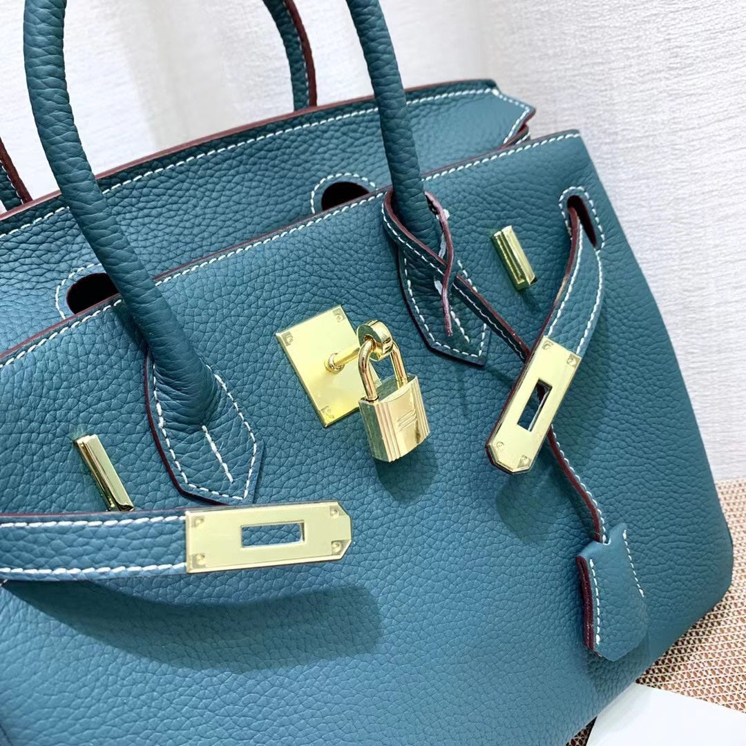 Birkin Style Retourne in Malachite Togo Leather (Gold Hardware)