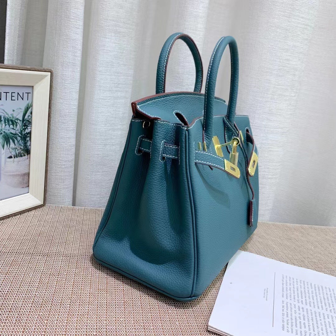 Birkin Style Retourne in Malachite Togo Leather (Gold Hardware)