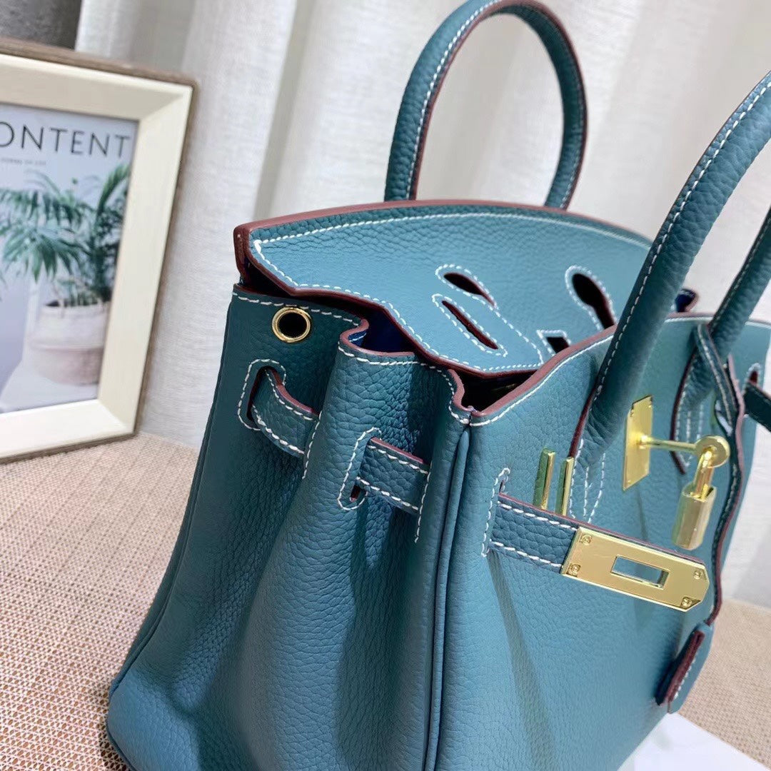 Birkin Style Retourne in Malachite Togo Leather (Gold Hardware)