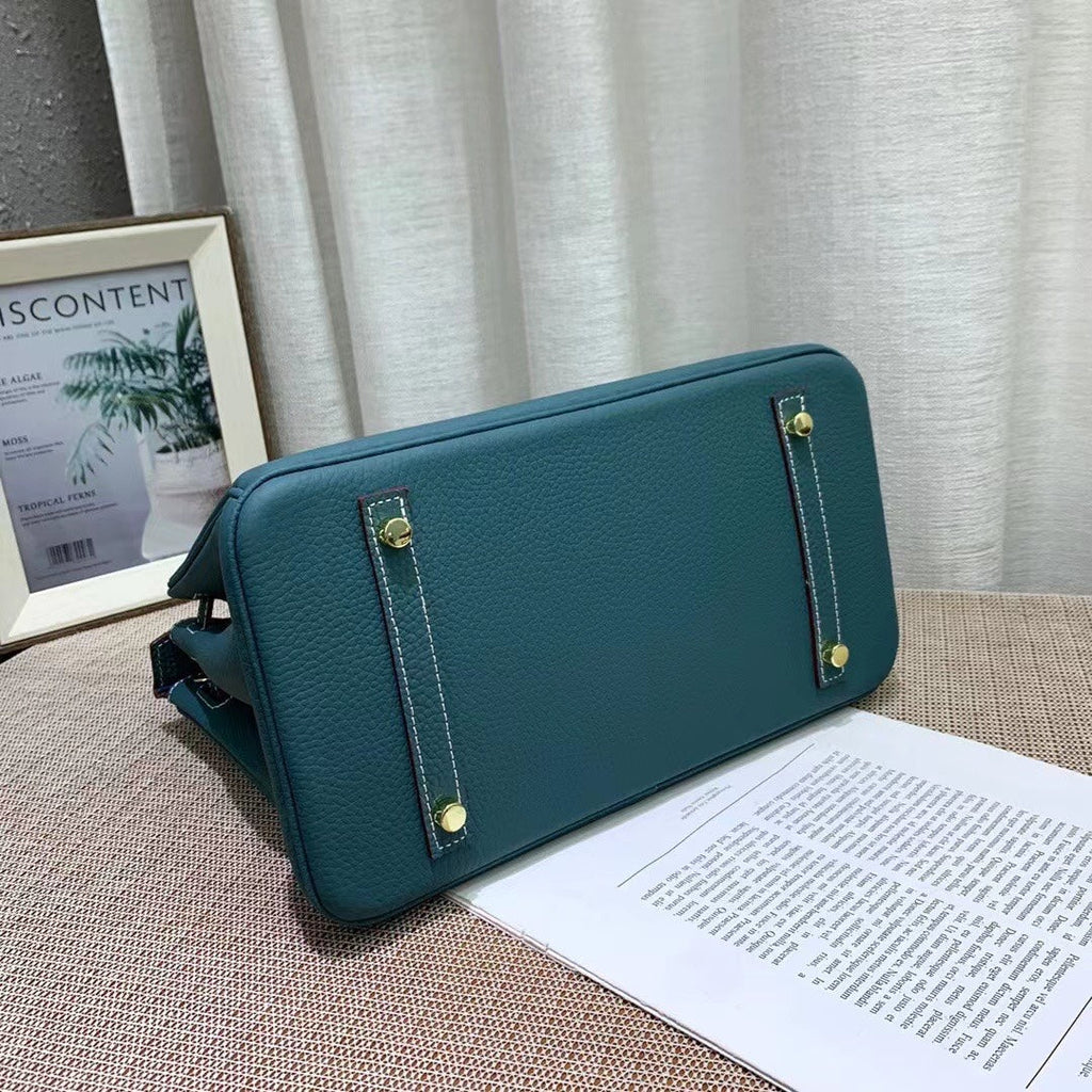 Birkin Style Retourne in Malachite Togo Leather (Gold Hardware)