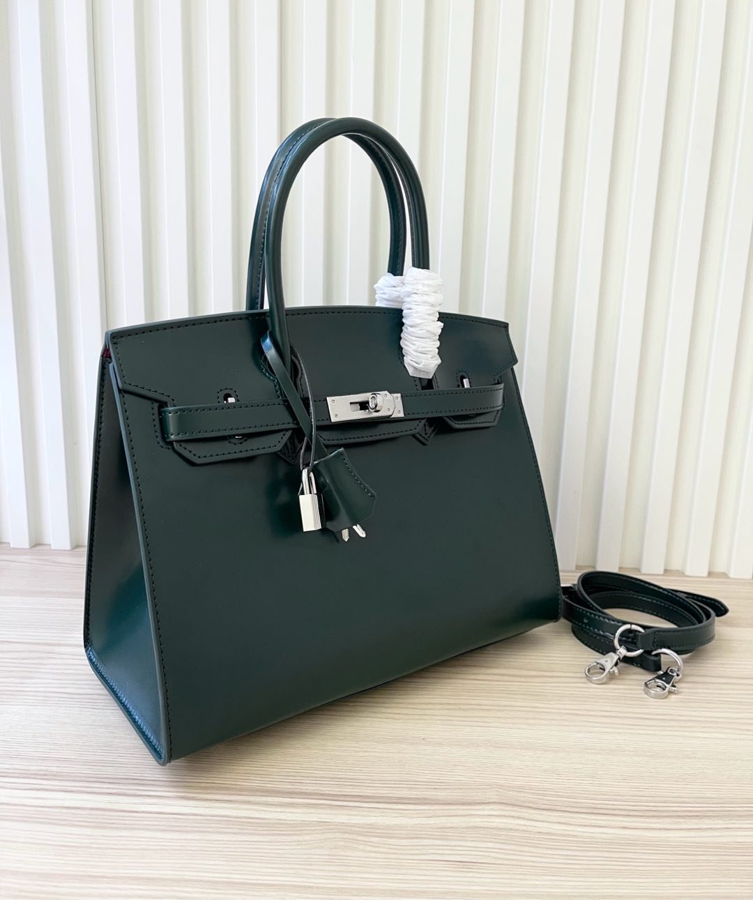 Birkin 30 Style Sellier in Vert Cypress Smooth Leather (Palladium Hardware)