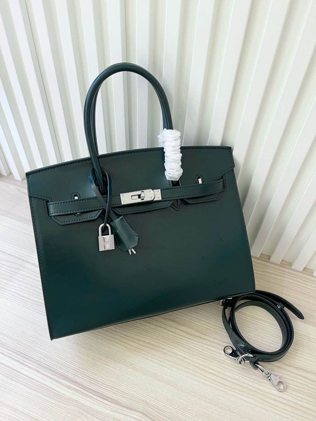 Birkin 30 Style Sellier in Vert Cypress Smooth Leather (Palladium Hardware)