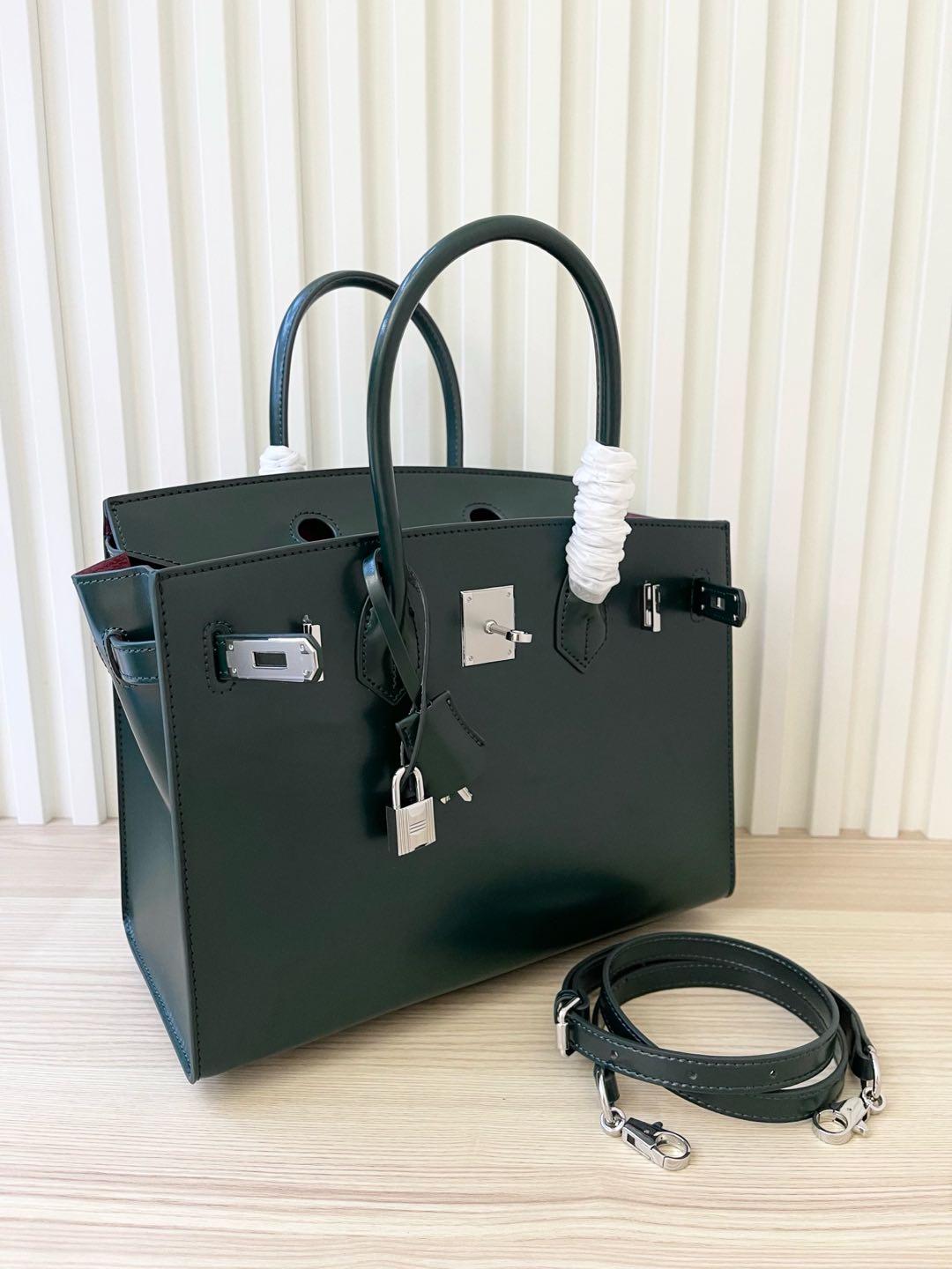 Birkin 30 Style Sellier in Vert Cypress Smooth Leather (Palladium Hardware)