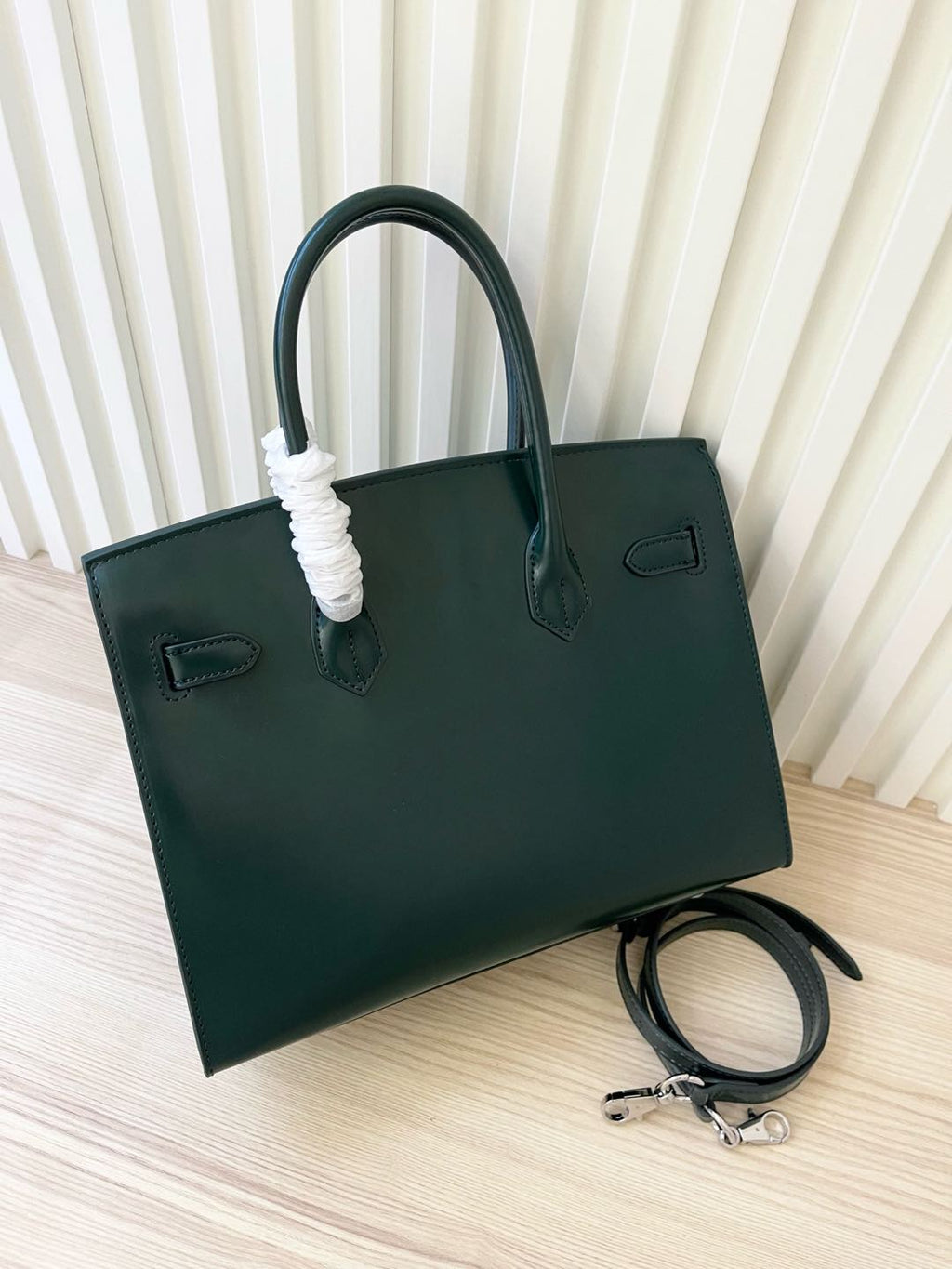 Birkin 30 Style Sellier in Vert Cypress Smooth Leather (Palladium Hardware)