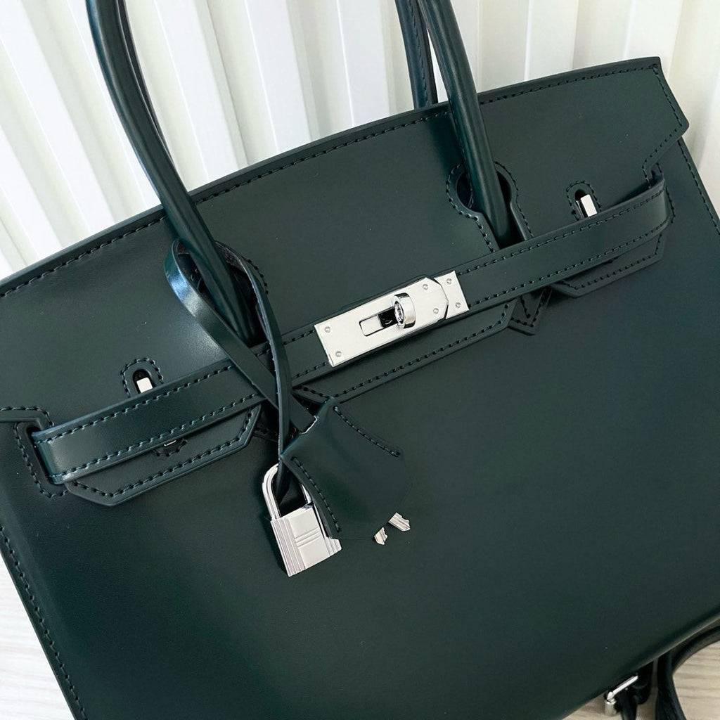Birkin 30 Style Sellier in Vert Cypress Smooth Leather (Palladium Hardware)