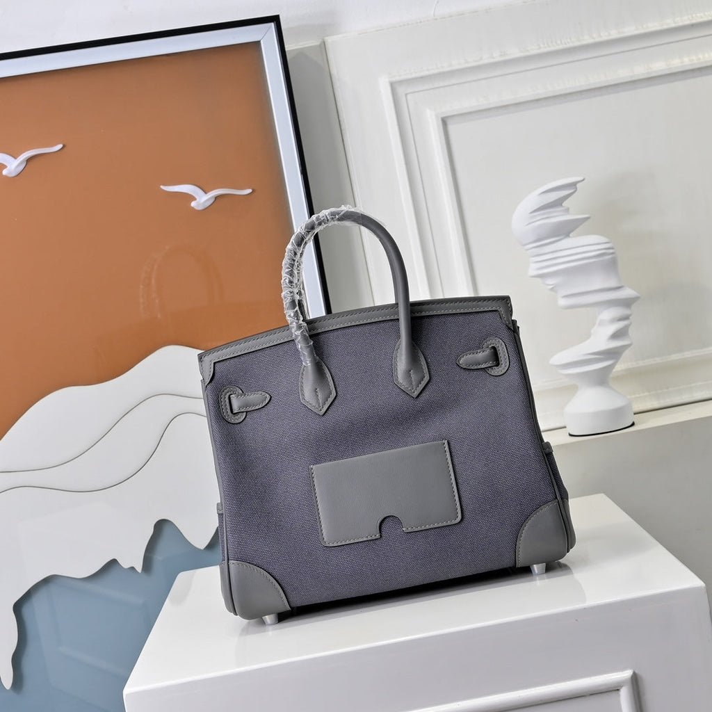 Birkin Cargo 25 Etain Grey Swift Leather and Canvas Splicing Bag