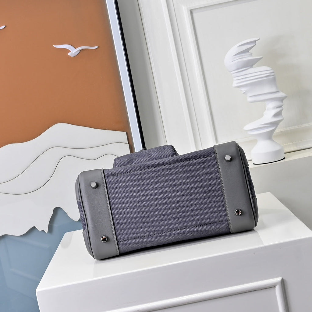 Birkin Cargo 25 Etain Grey Swift Leather and Canvas Splicing Bag
