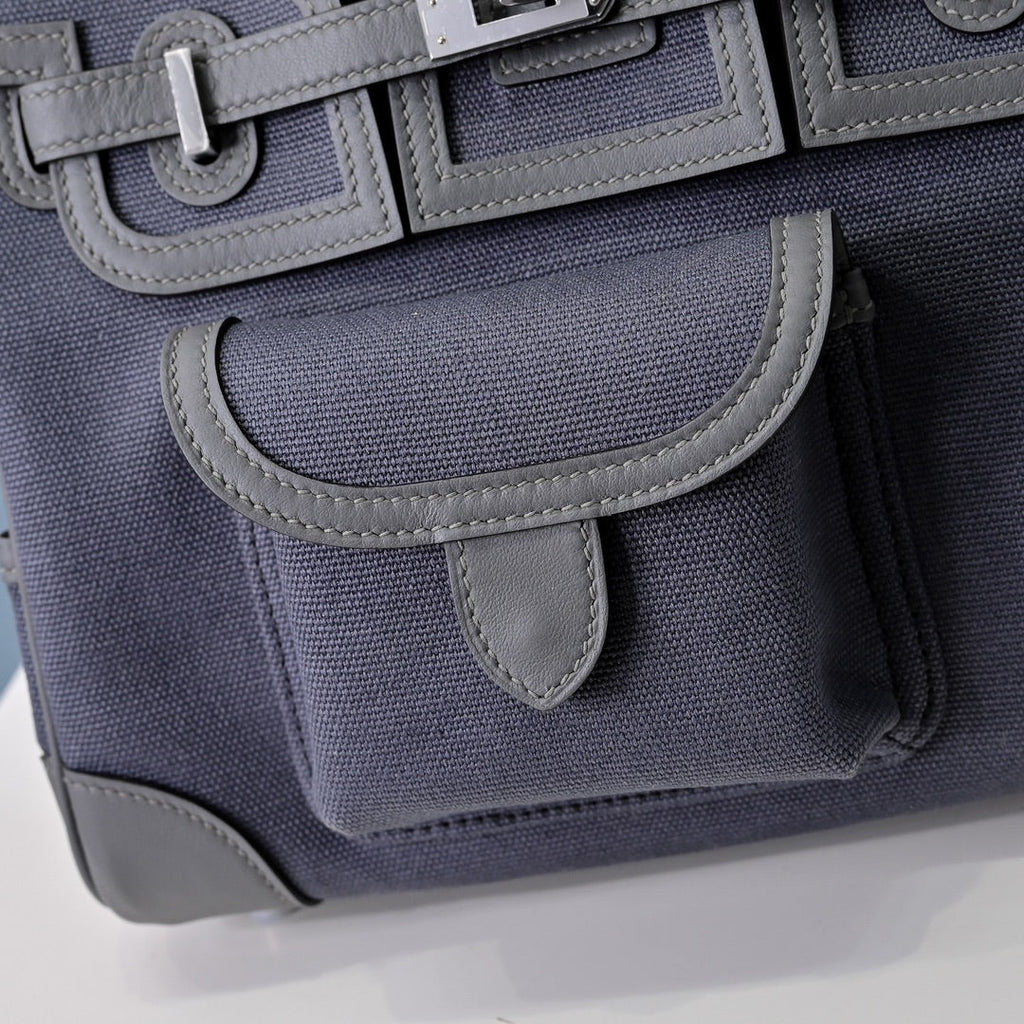 Birkin Cargo 25 Etain Grey Swift Leather and Canvas Splicing Bag