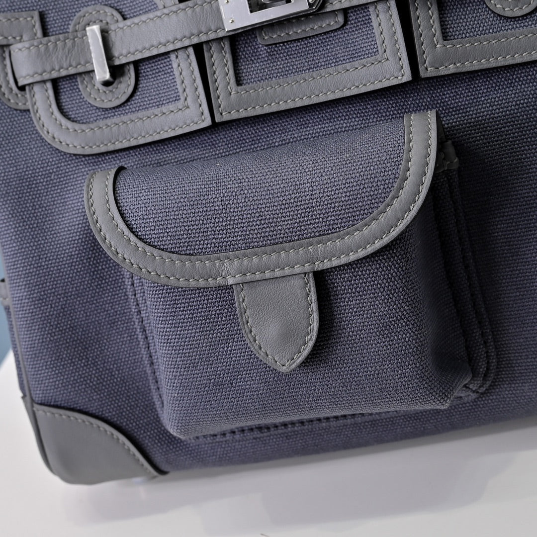 Birkin Cargo 25 Etain Grey Swift Leather and Canvas Splicing Bag