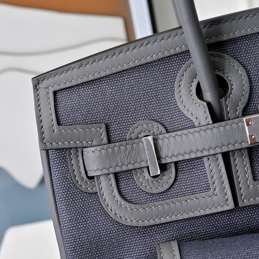 Birkin Cargo 25 Etain Grey Swift Leather and Canvas Splicing Bag