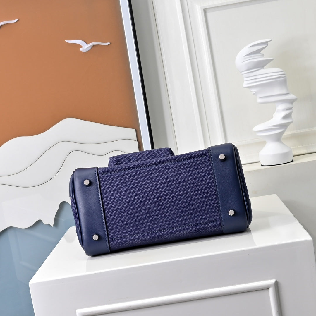 Birkin Cargo 25 Navy Blue Swift Leather and Canvas Splicing Bag