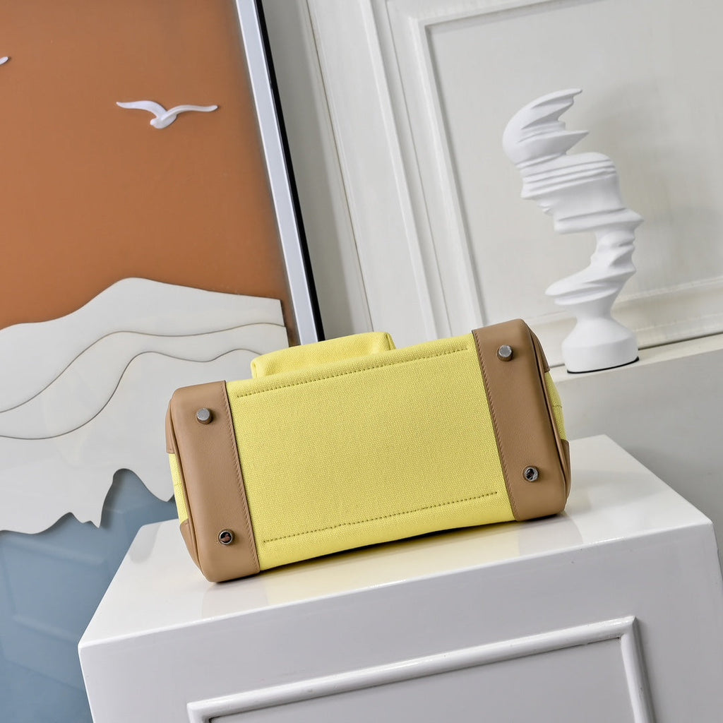Birkin Cargo 25 Sesame and Lime Yellow Swift Leather Splicing Canvas Bag