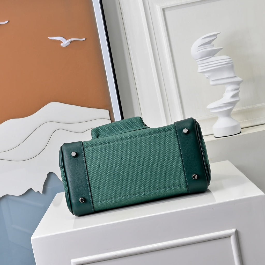 Birkin Cargo 25 Green Swift Leather and Canvas Splicing Bag