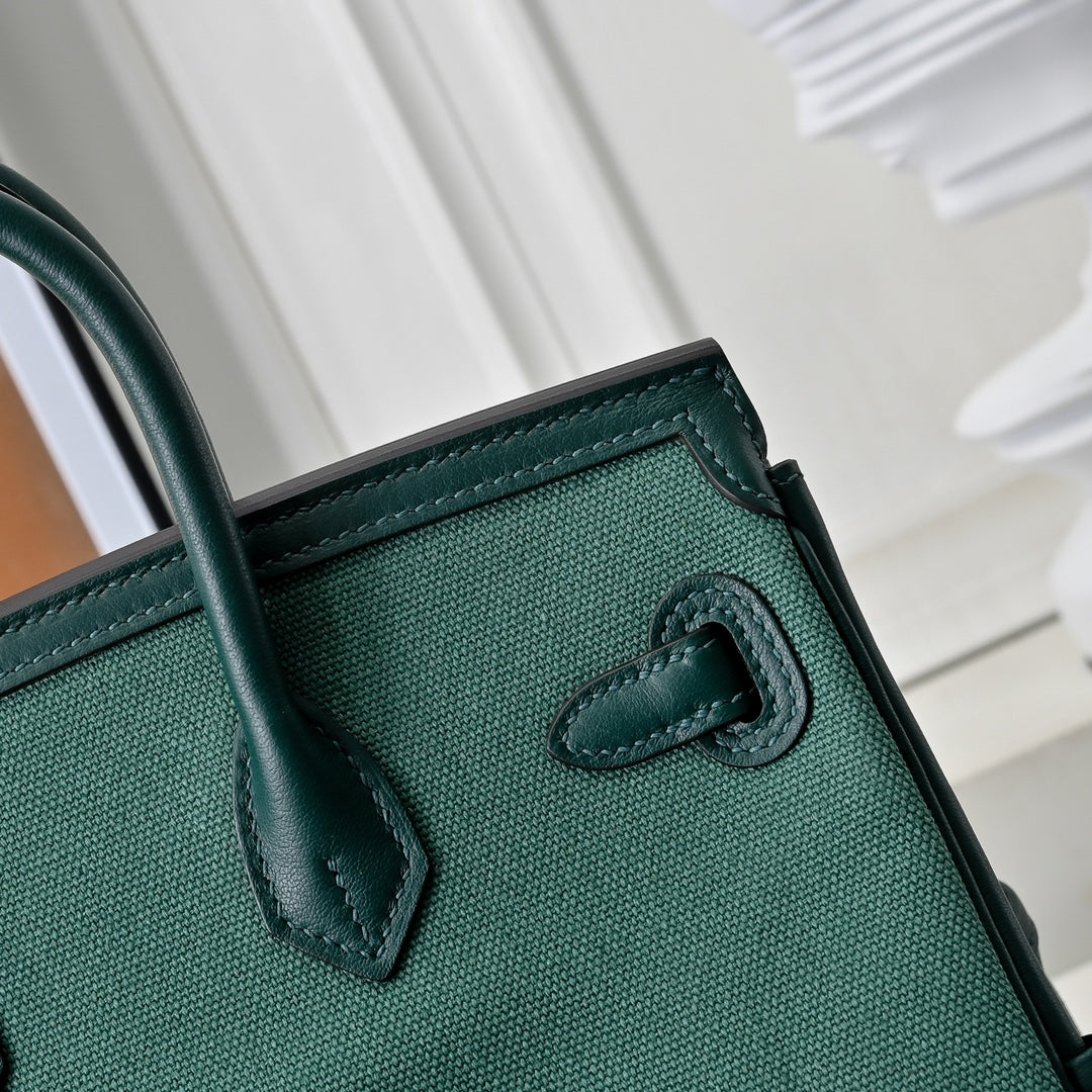 Birkin Cargo 25 Green Swift Leather and Canvas Splicing Bag