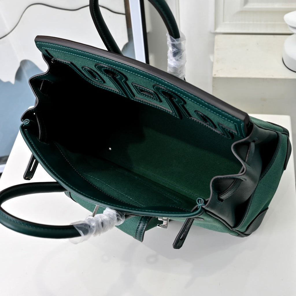 Birkin Cargo 25 Green Swift Leather and Canvas Splicing Bag